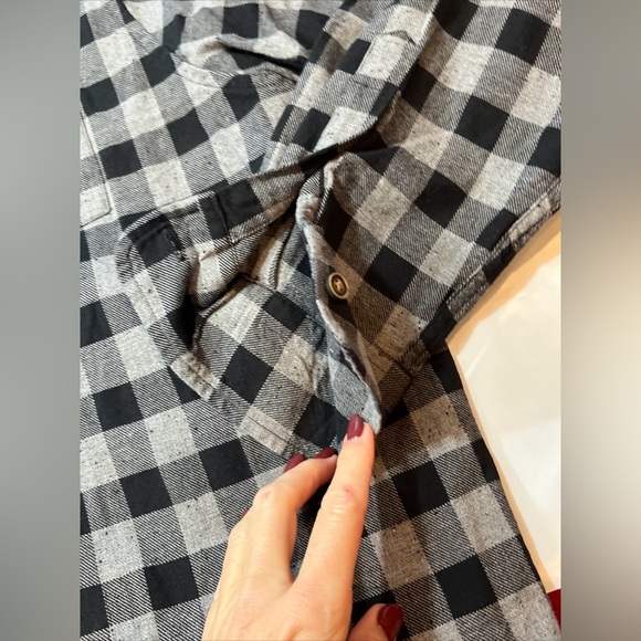 ROWM Black Gray buffalo plaid Checkered button Shirt Long Sleeve men 2XL Cotton - Picture 7 of 14